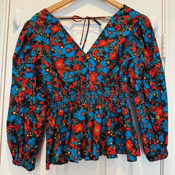 Derek Lam 10 Crosby Savannah Floral Peplum Blouse Women’s  Size 4 Small Cotton - Picture 5 of 11